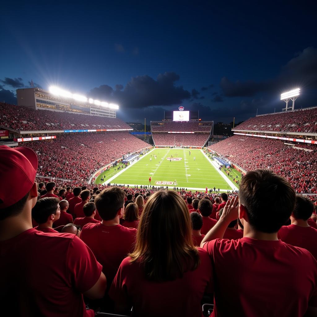 College Football Saturday Night: Fans Cheering in the Stands