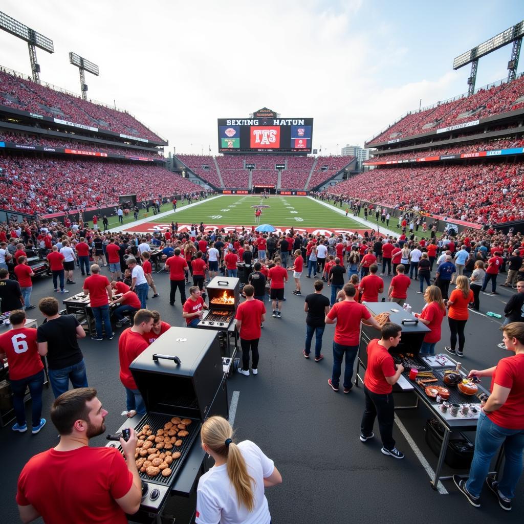 Fans Tailgating Before a College Football Game