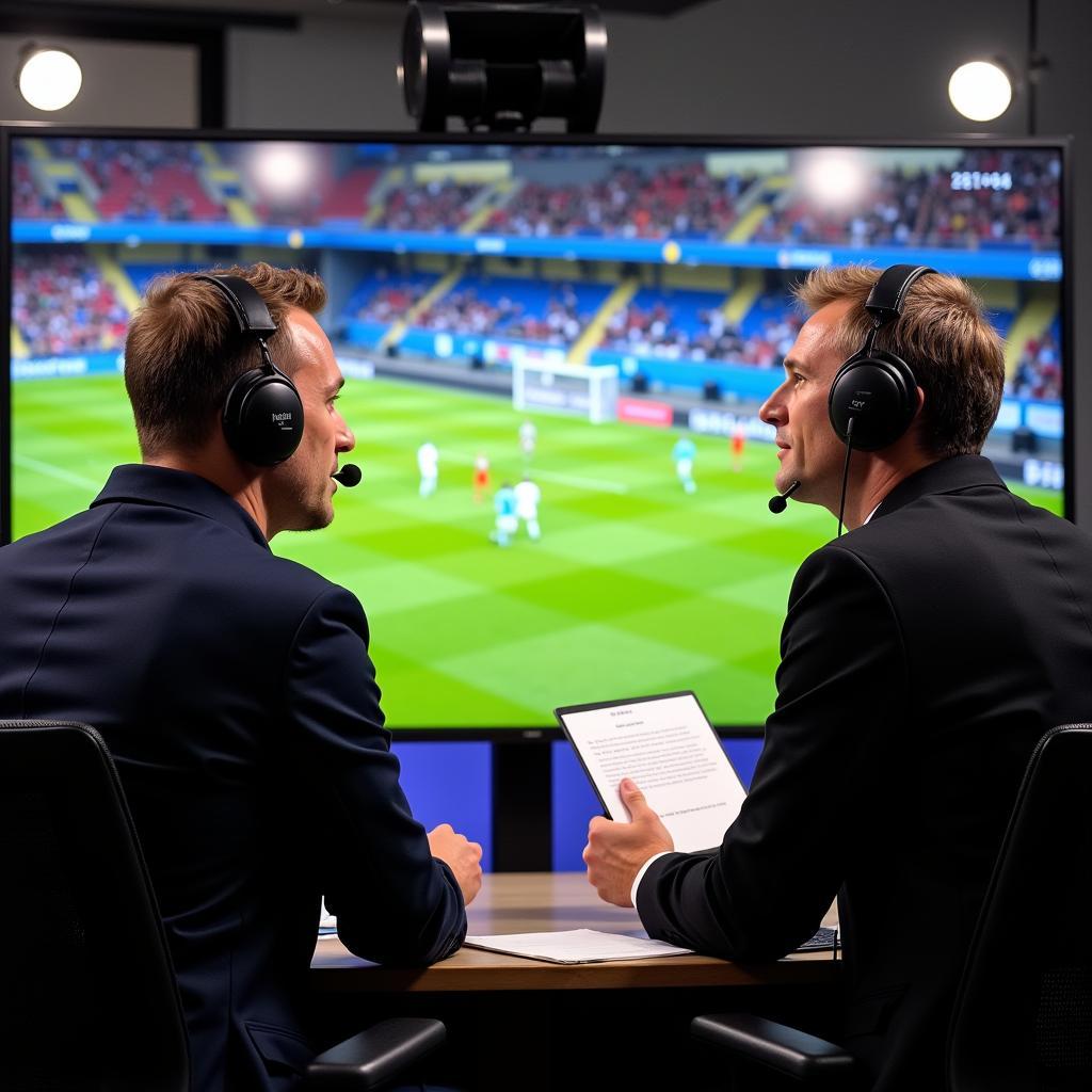 Commentators broadcasting live during an England football match