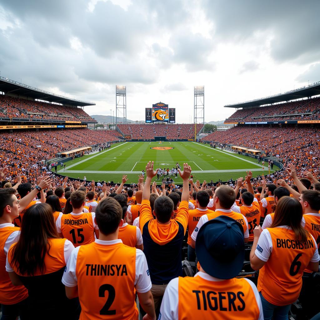 Commerce Tigers football fans cheering in the stadium