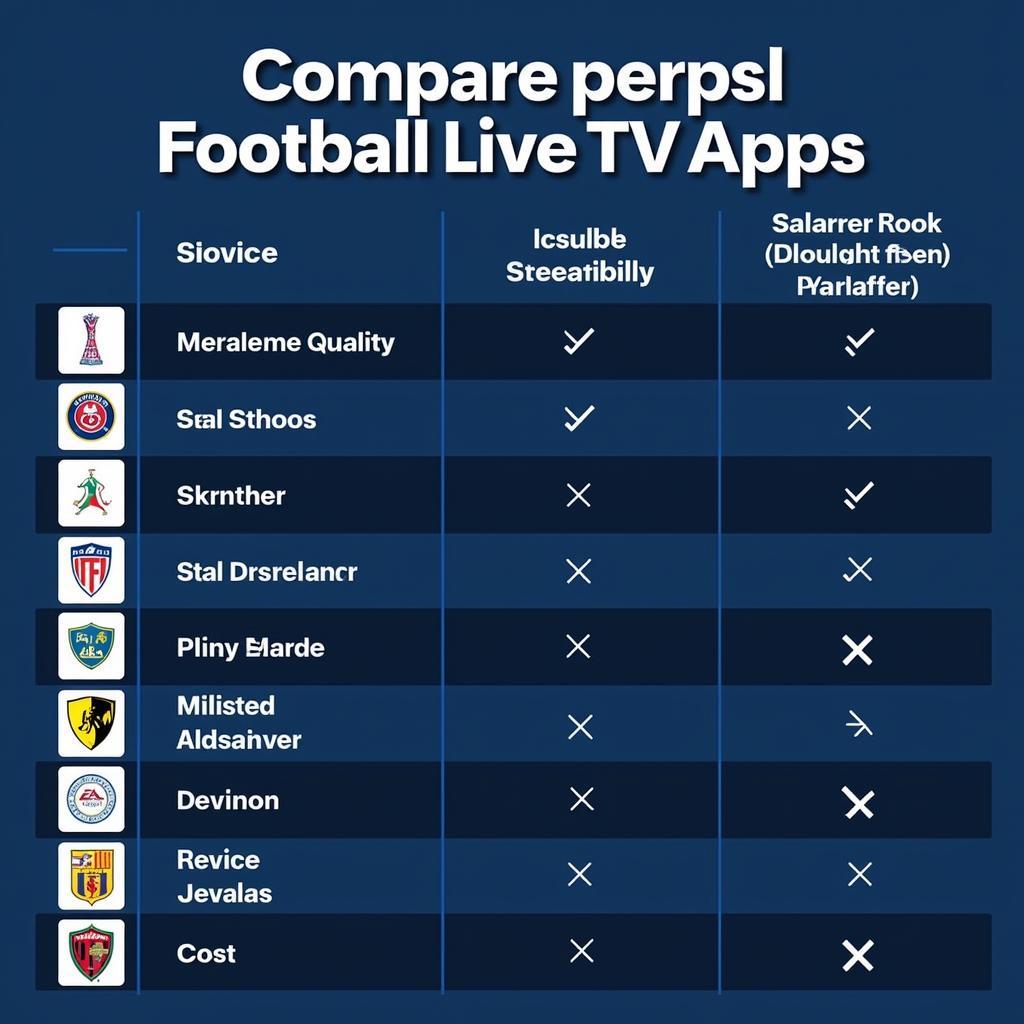 Comparison Table of Different Football Live TV Apps