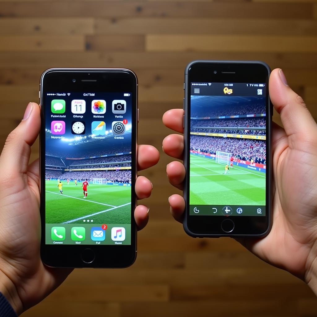 Comparing football streaming apps on Android and iOS devices.