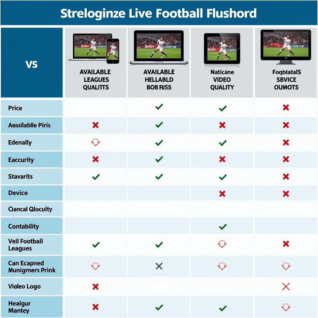 A comparison table of different live football streaming platforms