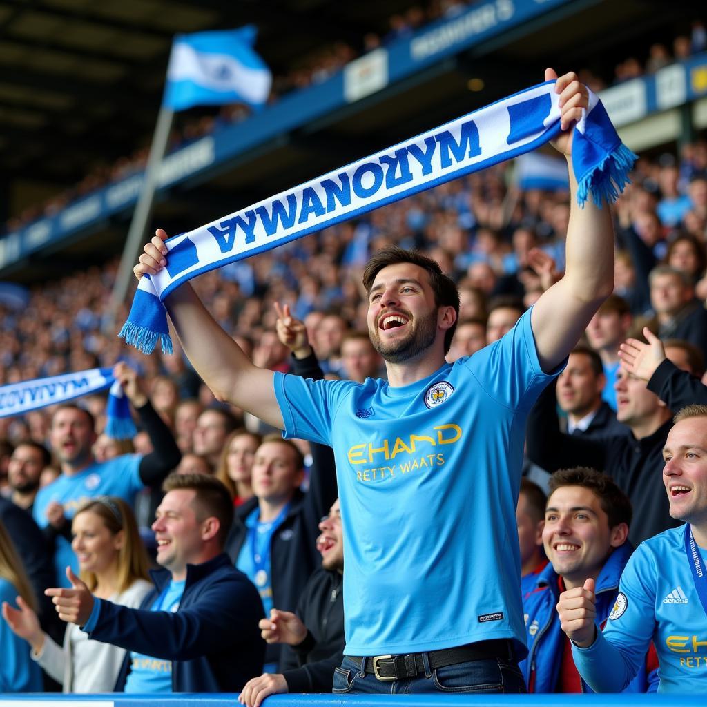 Coventry City fans celebrating a goal at the Coventry Building Society Arena