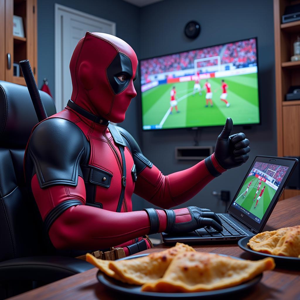 Deadpool Enjoying a Football Live Stream