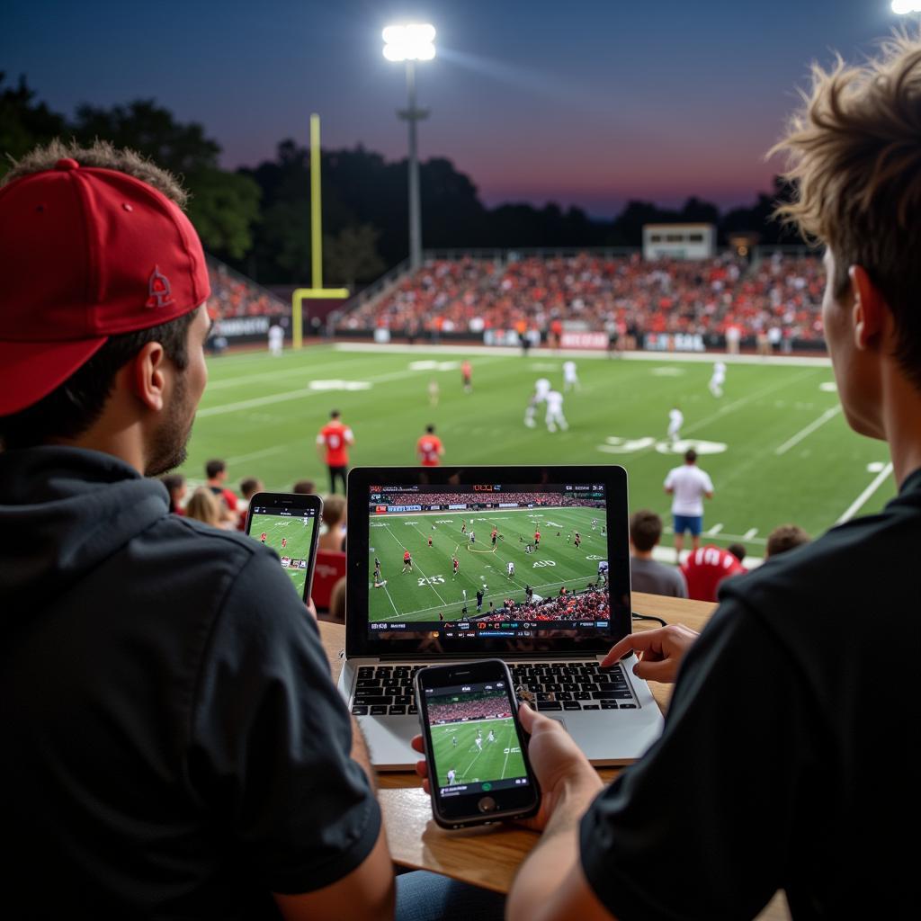 Denton Guyer Football Fans Watching Live Stream: Fans engaging with the game on various devices.