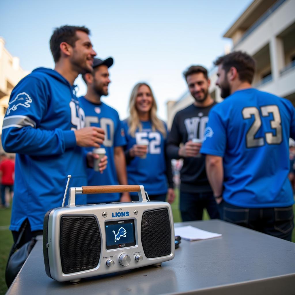 Detroit Lions Fans Tailgating and Listening to the Game on Radio