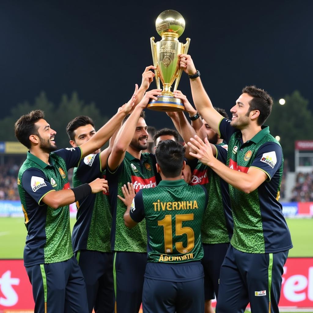 Dhaka Abahani Lifting the Bangladesh Premier League 2018 Trophy