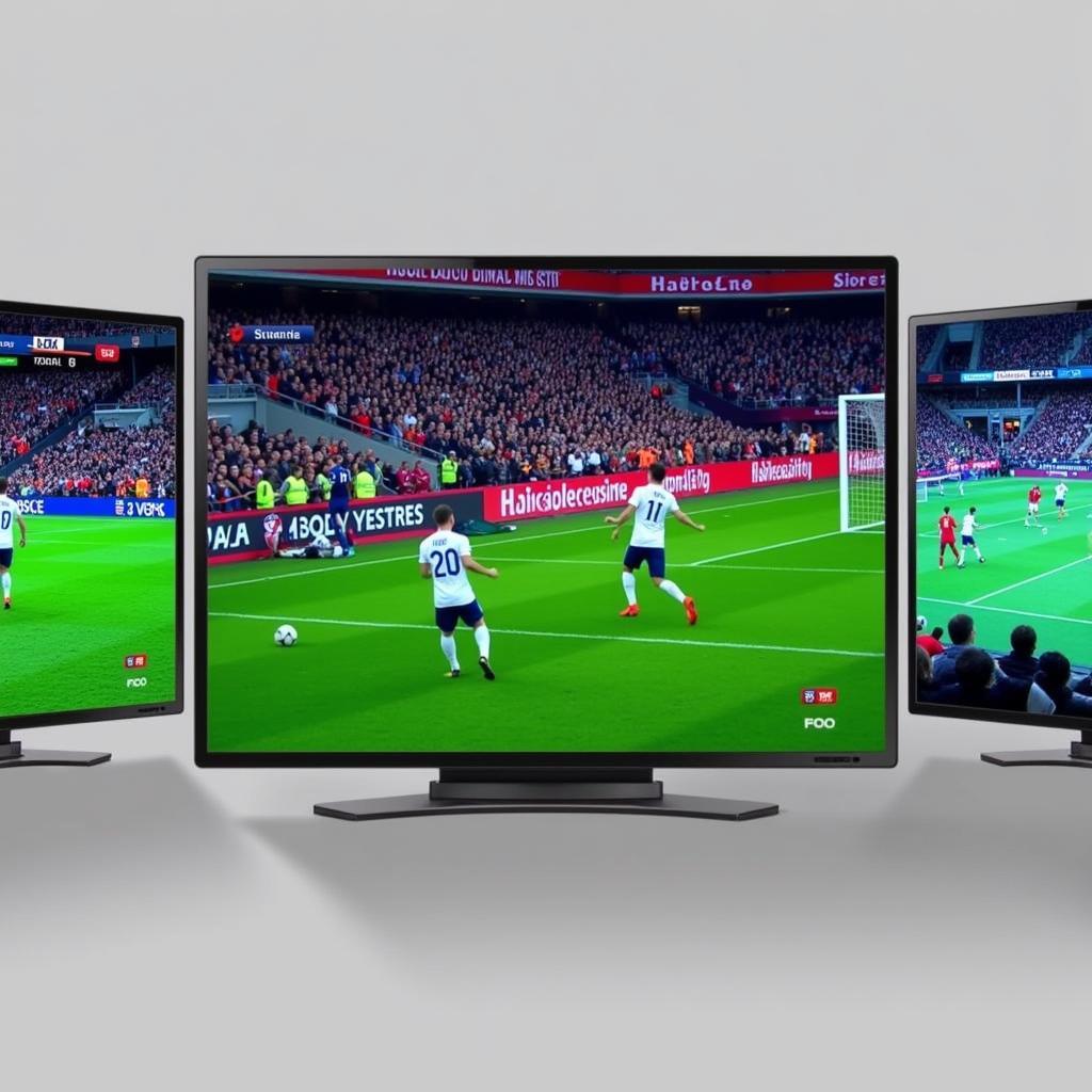 TV screens showing various football leagues like NFL, Premier League, and La Liga