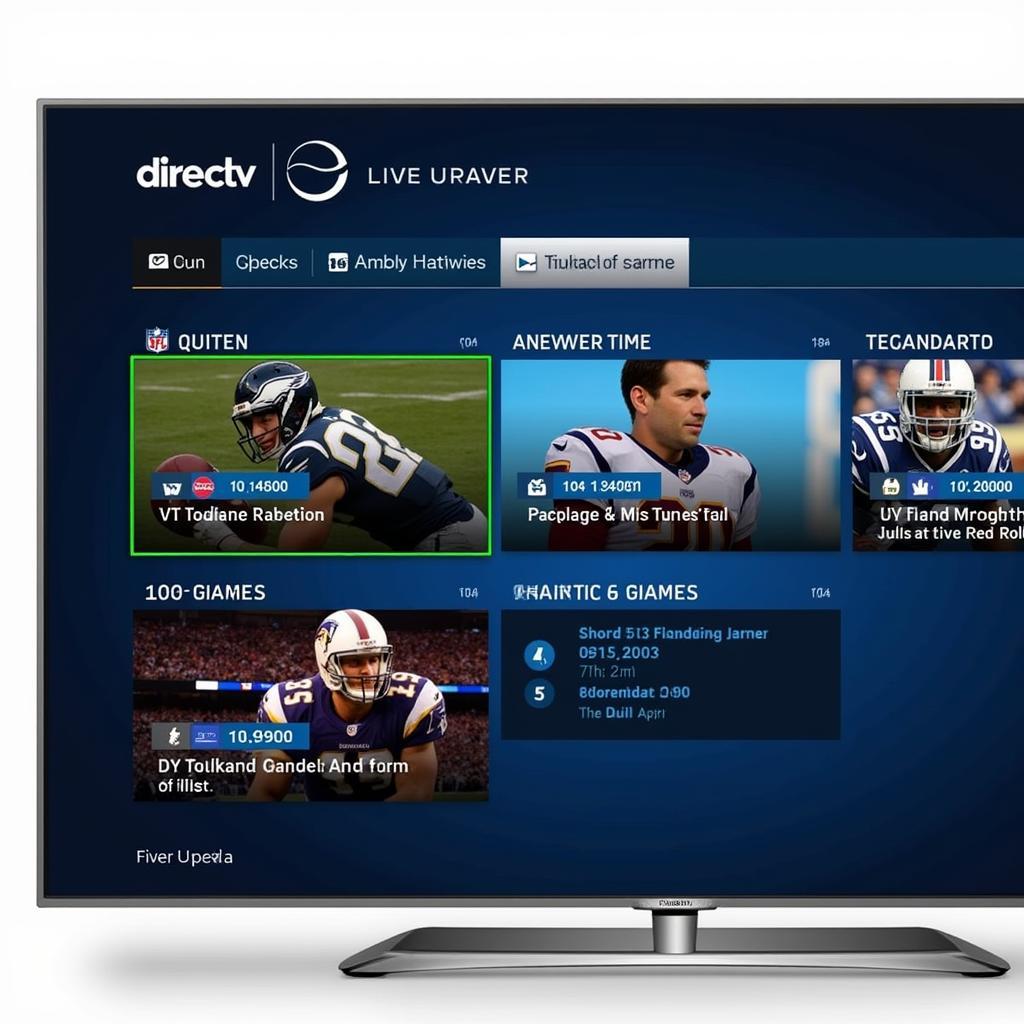 DirecTV Sunday Ticket interface showing live NFL games