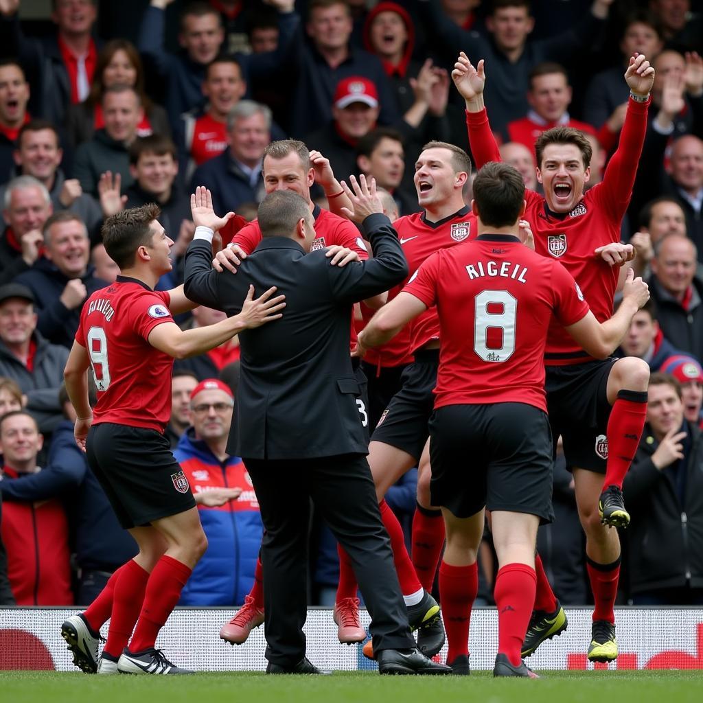 Doncaster Rovers fans celebrating a goal at a live match