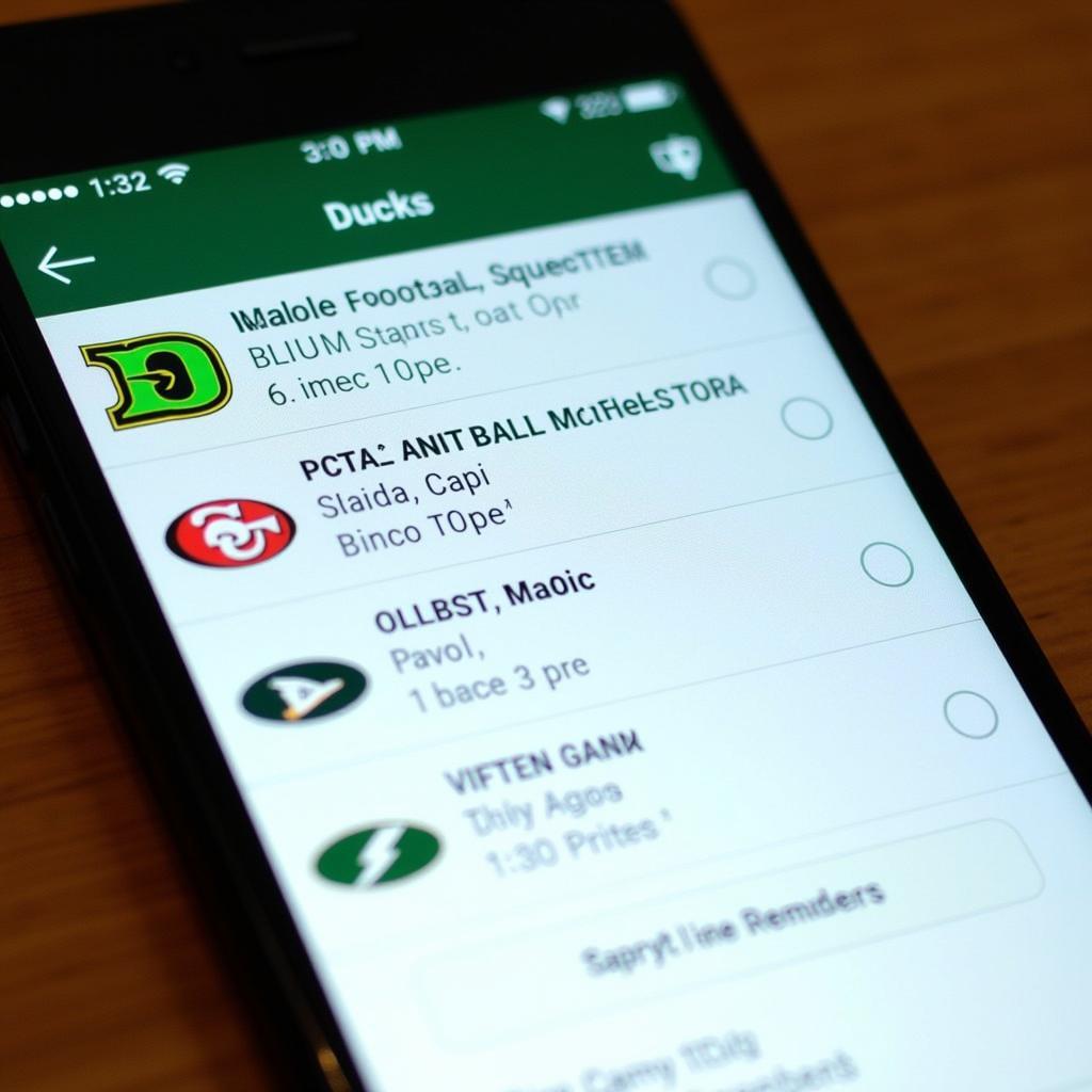 Ducks Football Schedule on Mobile Phone