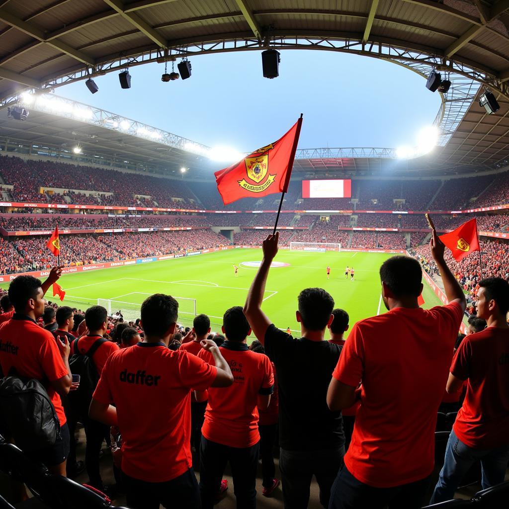 East Bengal fans cheering in the stadium