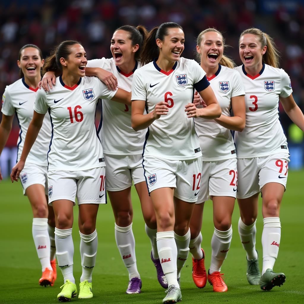 England Ladies Football Team Celebrating a Goal