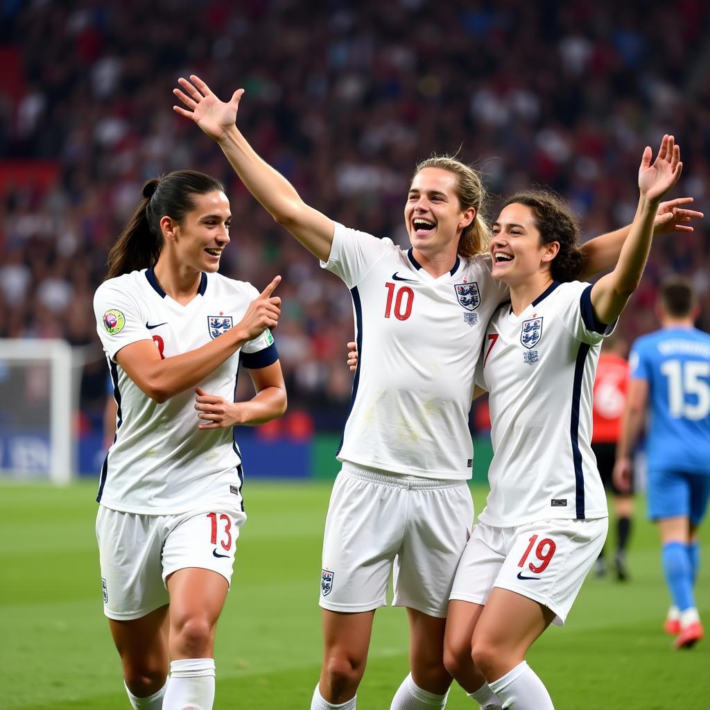 England U19 Football Players Celebrating a Goal