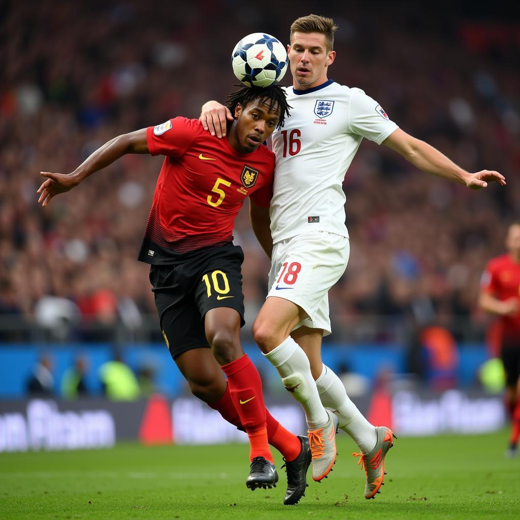 England vs. Belgium: An intense moment during a live football match