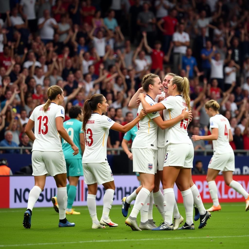 England Women's U19 Football Players Celebrating a Goal