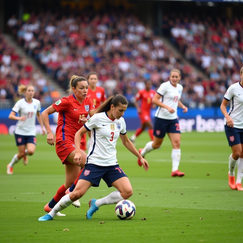 England Women's U19 Football Team in Action During a Live Match