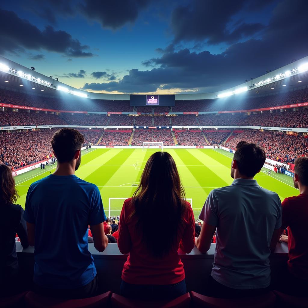 Group of friends cheering while watching a football live match