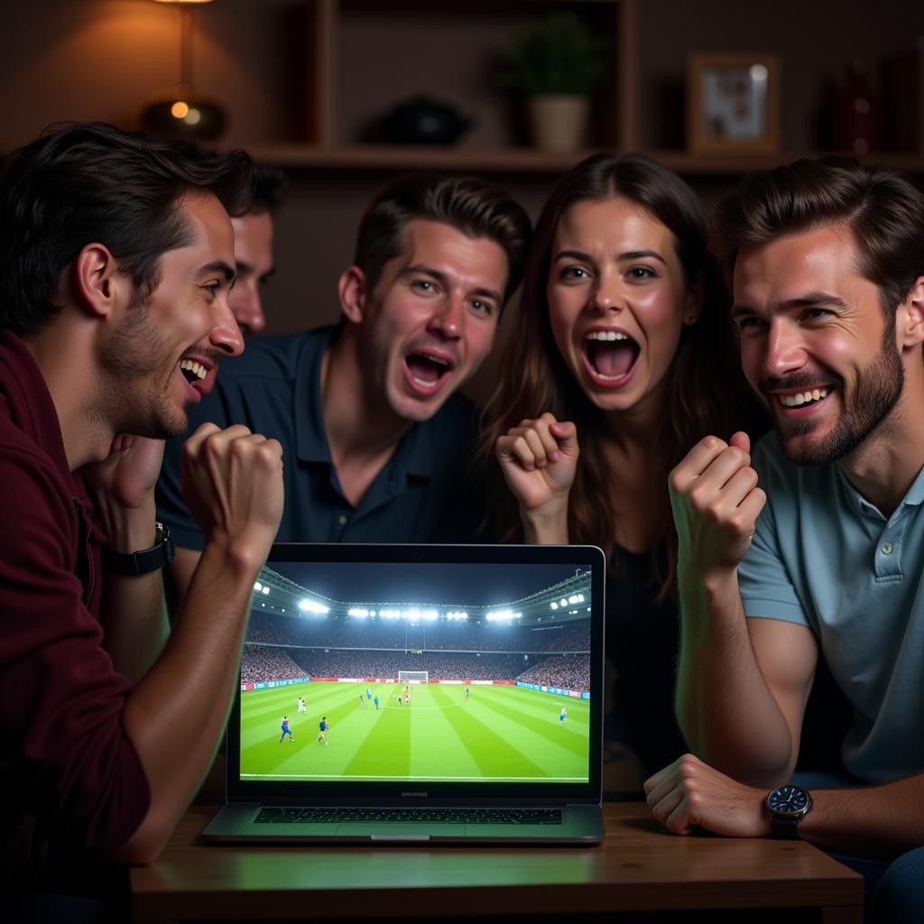 Fans watching EPL live stream football on a laptop