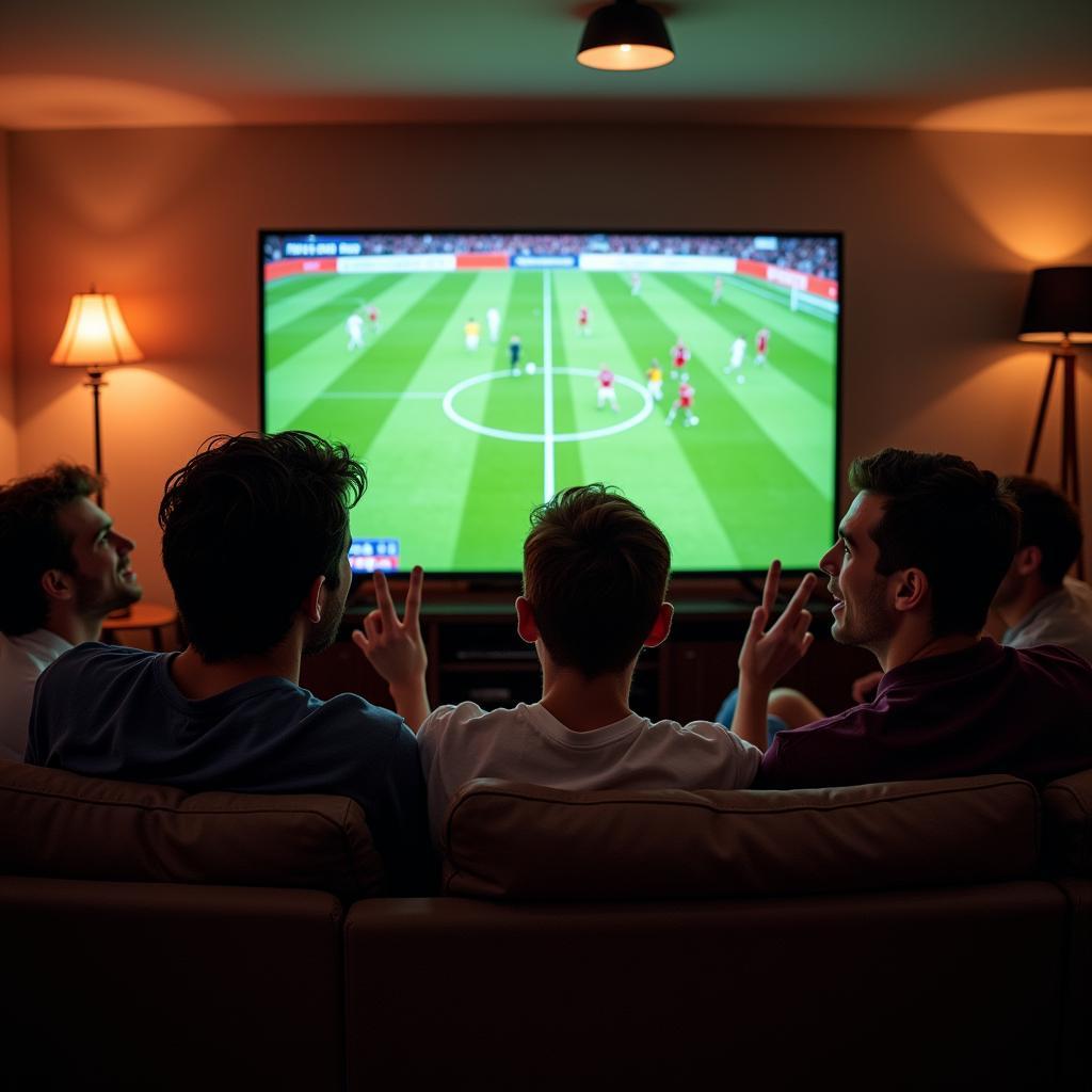 Group of friends watching EPL live stream football on TV