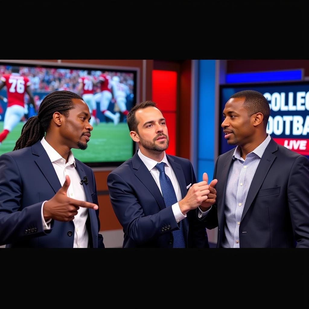 ESPN College Football Live Hosts - Rece Davis, David Pollack, and Desmond Howard discuss game strategies.