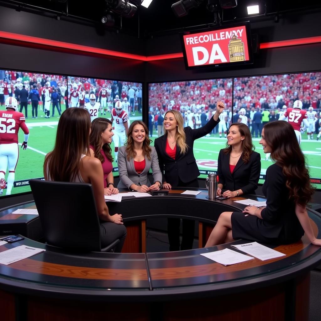 Women celebrating a touchdown on ESPN College Football Live