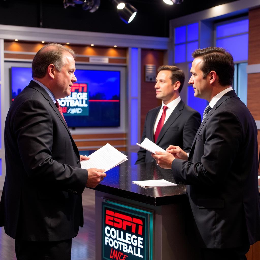 ESPN College Football Live Studio - Hosts preparing for a broadcast.