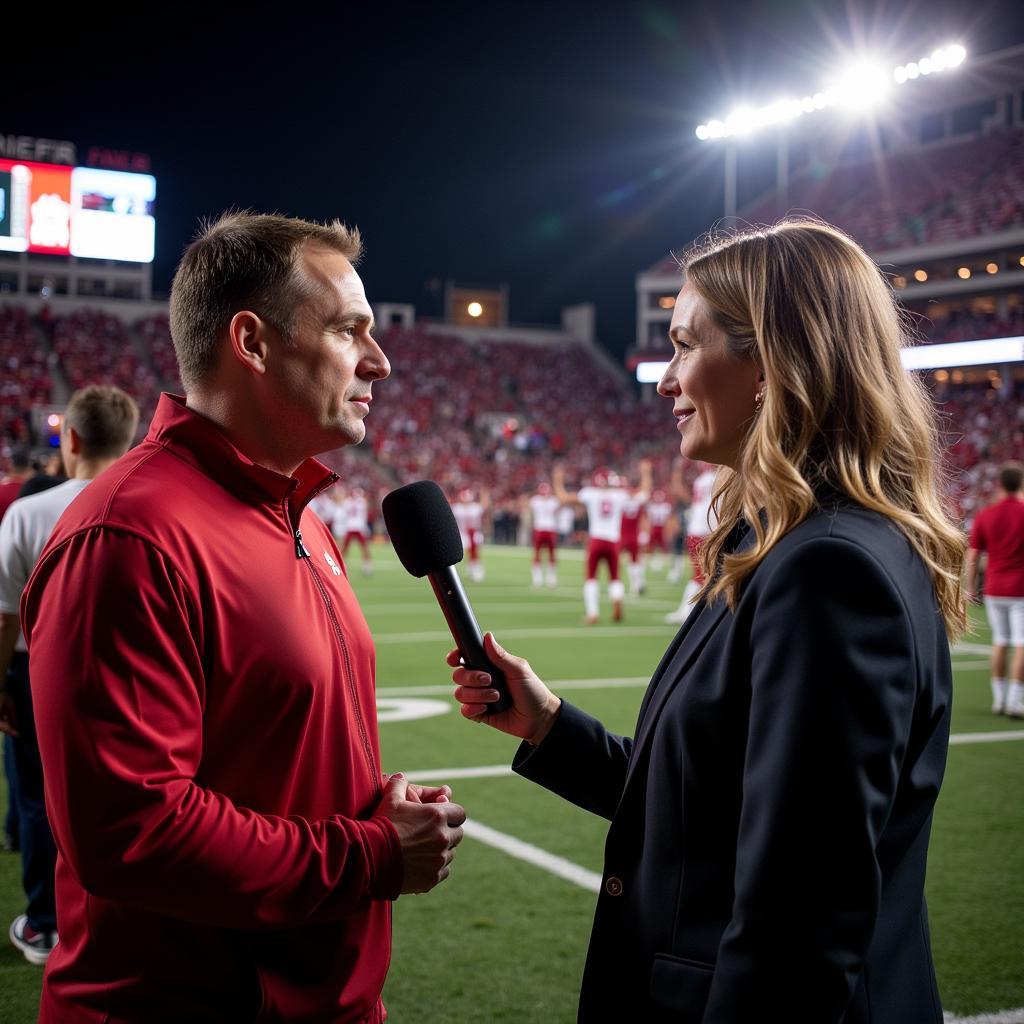 ESPN Female College Football Reporter Conducting an Interview