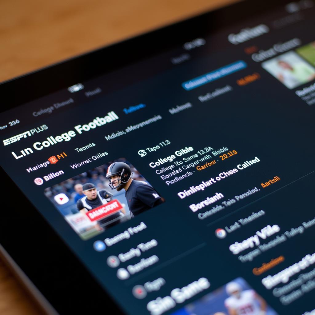ESPN Plus Interface Showing College Football Listings