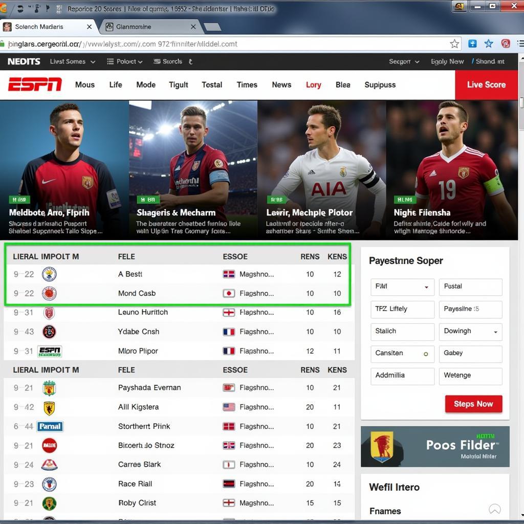 ESPN Soccer Football Live Scores Website Interface