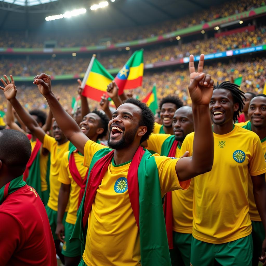 Ethiopian football fans celebrating a victory.