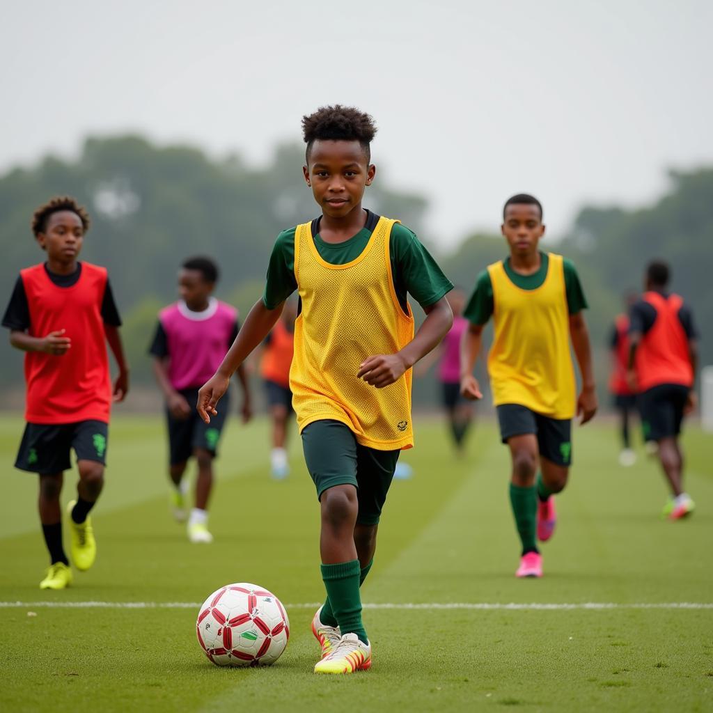 Ethiopian youth football training session.