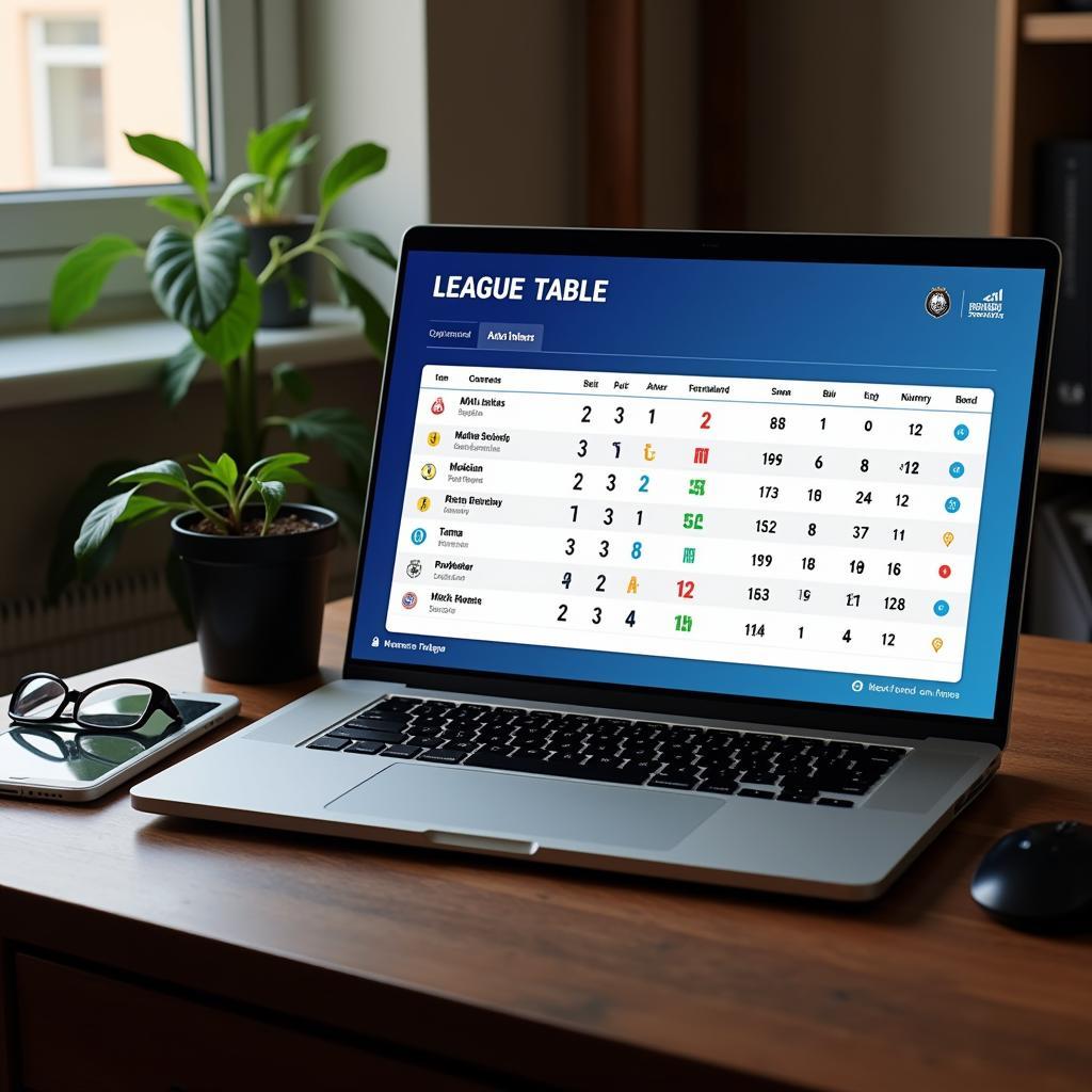 European Football League Table Displayed on a Laptop Screen