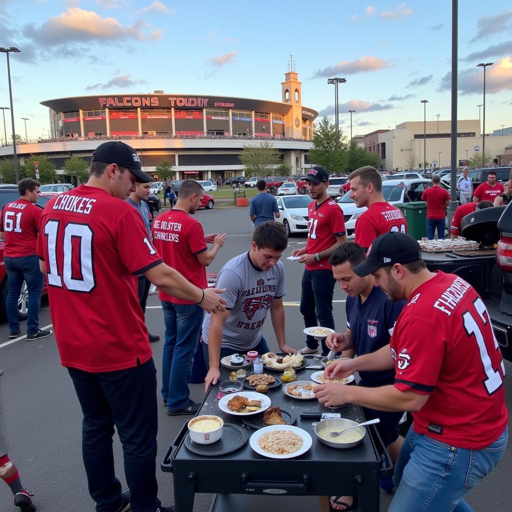 Atlanta Falcons fans enjoying a tailgate party before a live football game