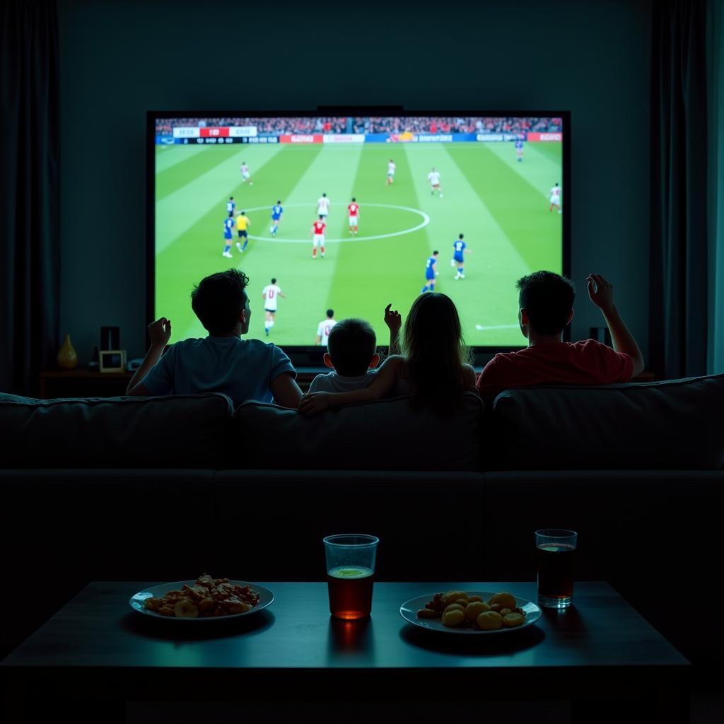 Family Enjoying Live Streamed Football Match