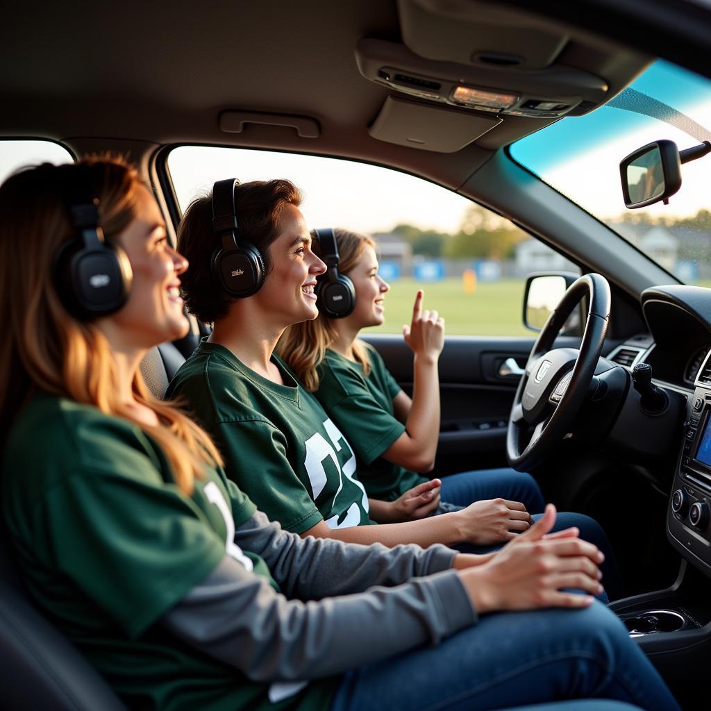 Family Listening to High School Football on Car Radio