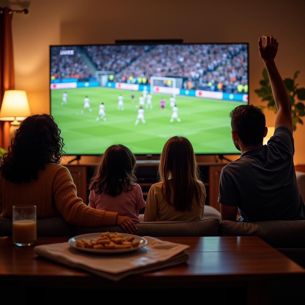 Family Watching Football Live Stream