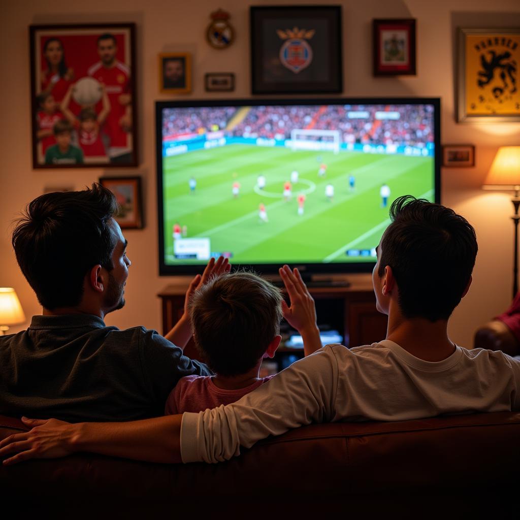 Family Enjoying Live Football on TV