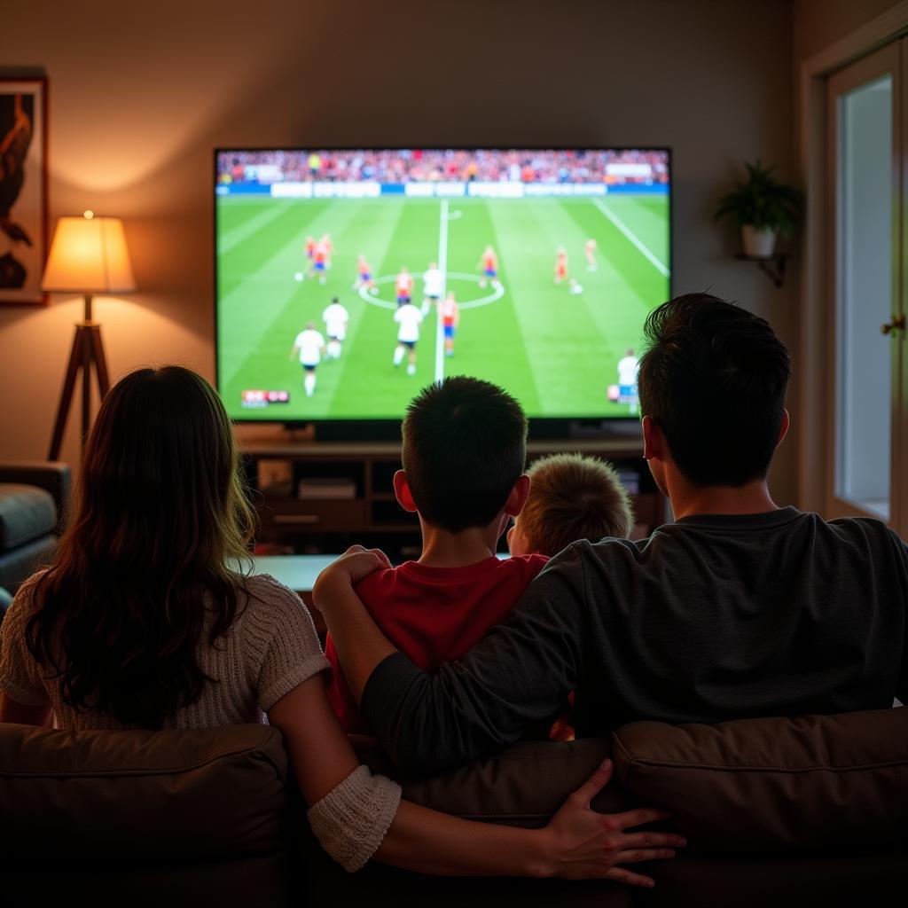 Family Watching Football Live Stream on TV