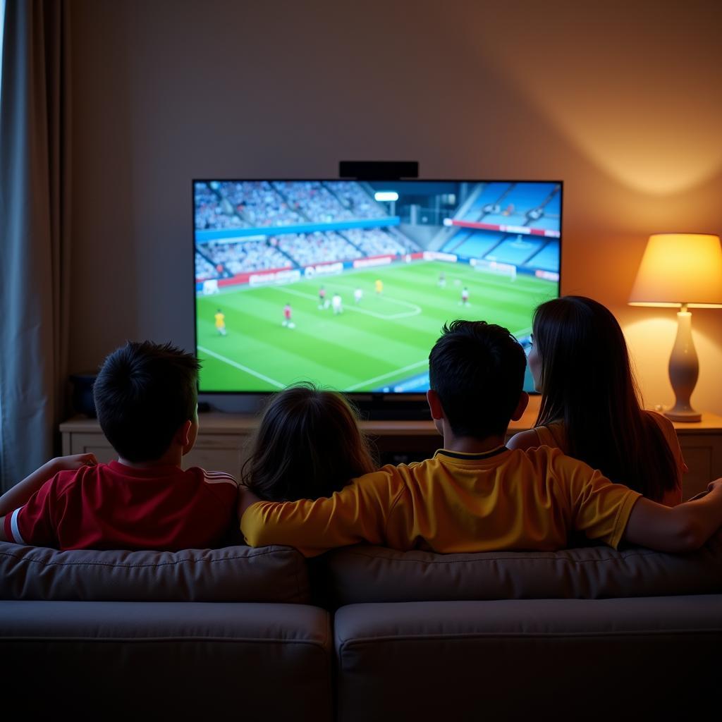 Family Watching Live Football at Home