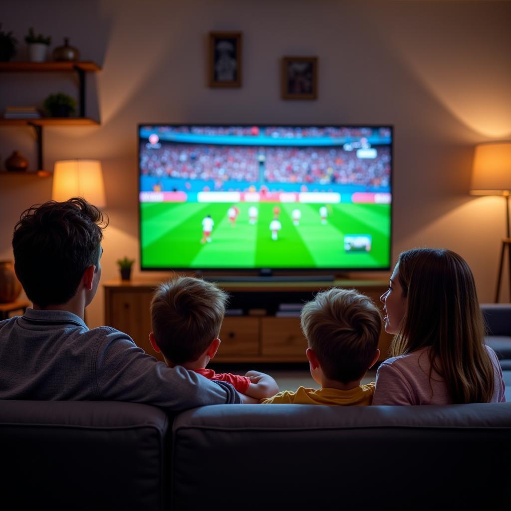 Family Enjoying Live Sky Sports Football on TV