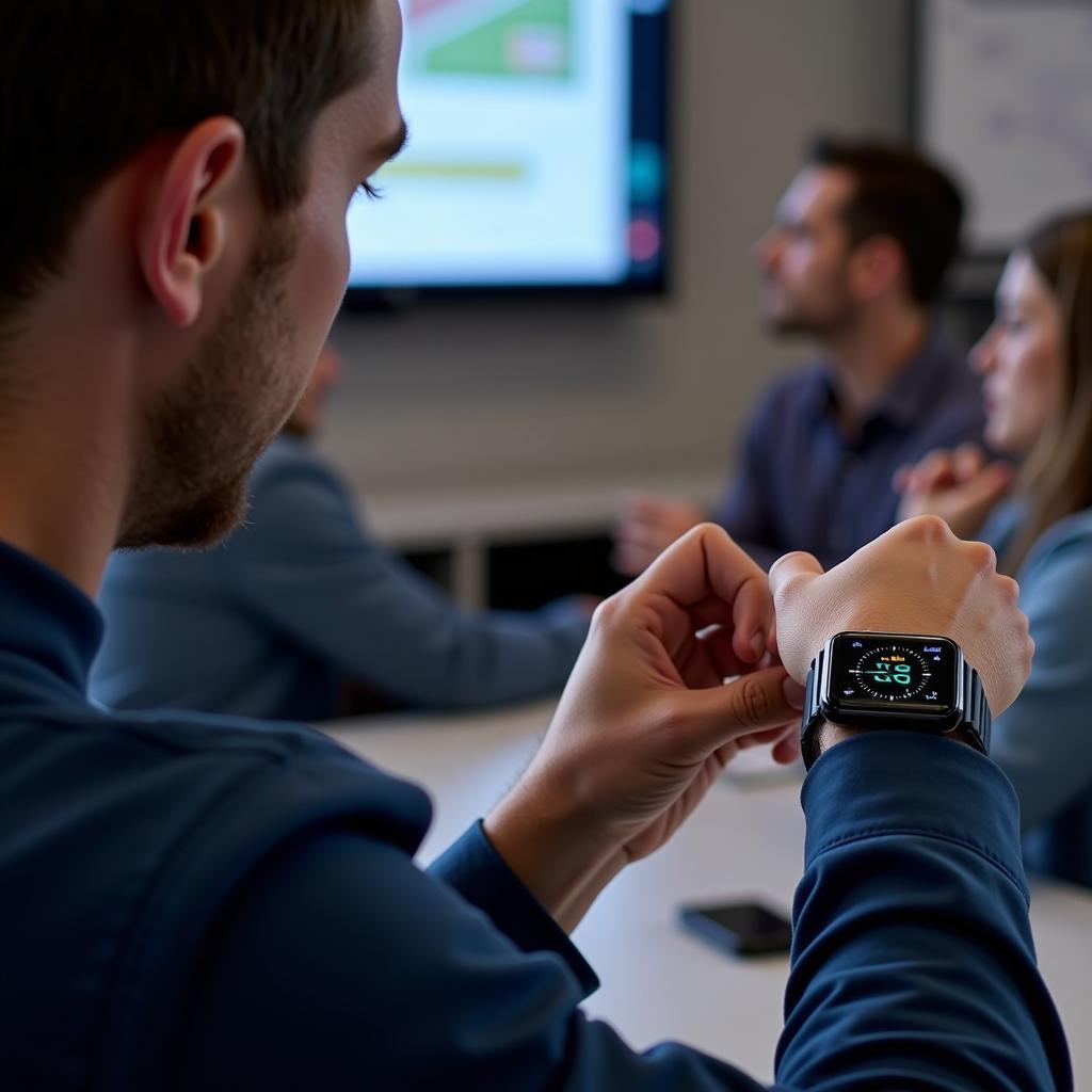 Fan Checking Dallas Cowboys Live Score on Smartwatch