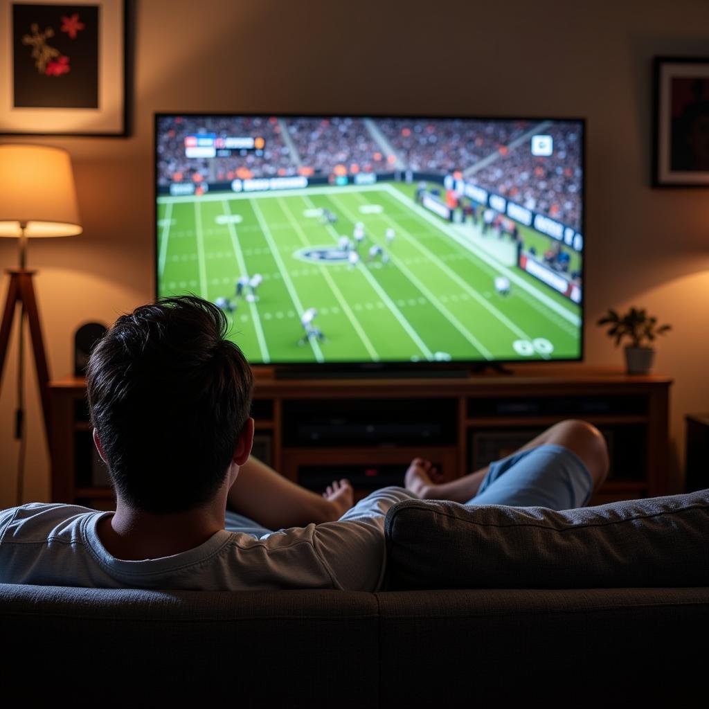 A fan enjoying a high-quality Raiders live stream on their TV