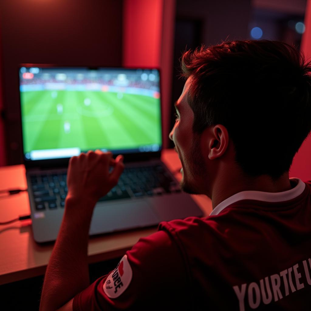 Fan Watching FIFA Match Live on YouTube