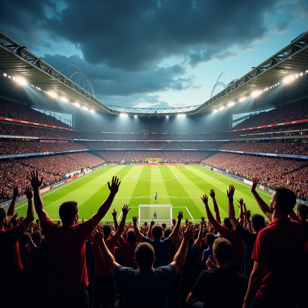 Fans Celebrating a Goal at a Live Football Match