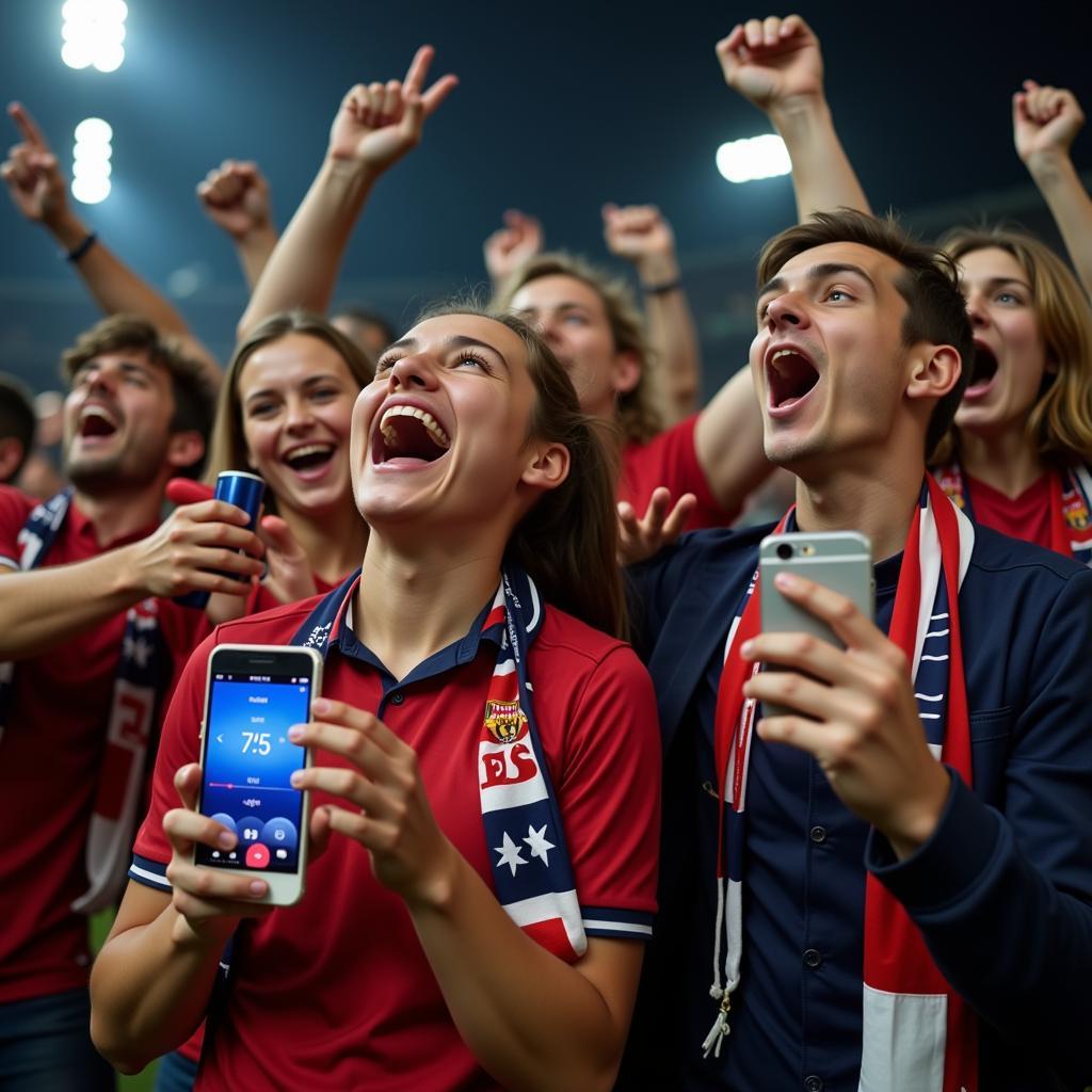 Fans Celebrating a Goal After Seeing Live Score Update