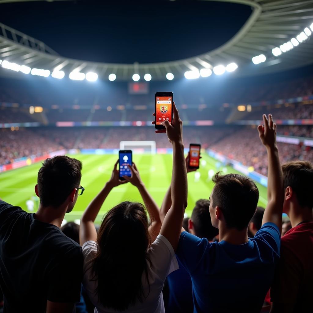 Fans Checking Live Scores at a Stadium