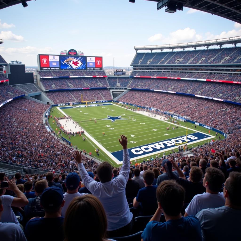 Fans cheering enthusiastically at a Cowboy football game.