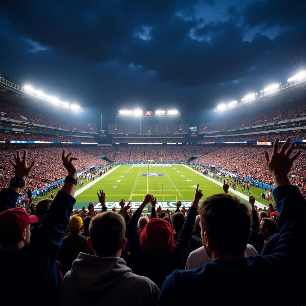 Electric Atmosphere: Fans Cheering in Packed Stadium During NFL Game Tonight